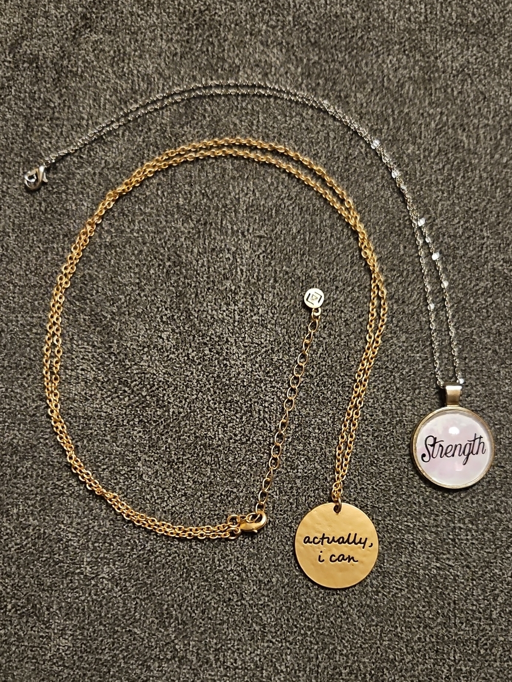 Set of 2 Inspirational Necklaces: Cents of Style Gold + Silver Strength
